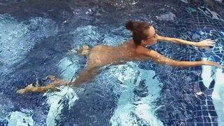 Risky NAKED SWIM at Hotel Public Pool - porn video